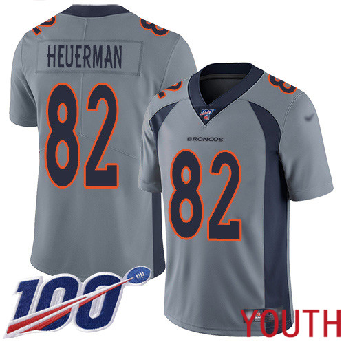 Youth Denver Broncos #82 Jeff Heuerman Limited Silver Inverted Legend 100th Season Football NFL Jersey->youth nfl jersey->Youth Jersey